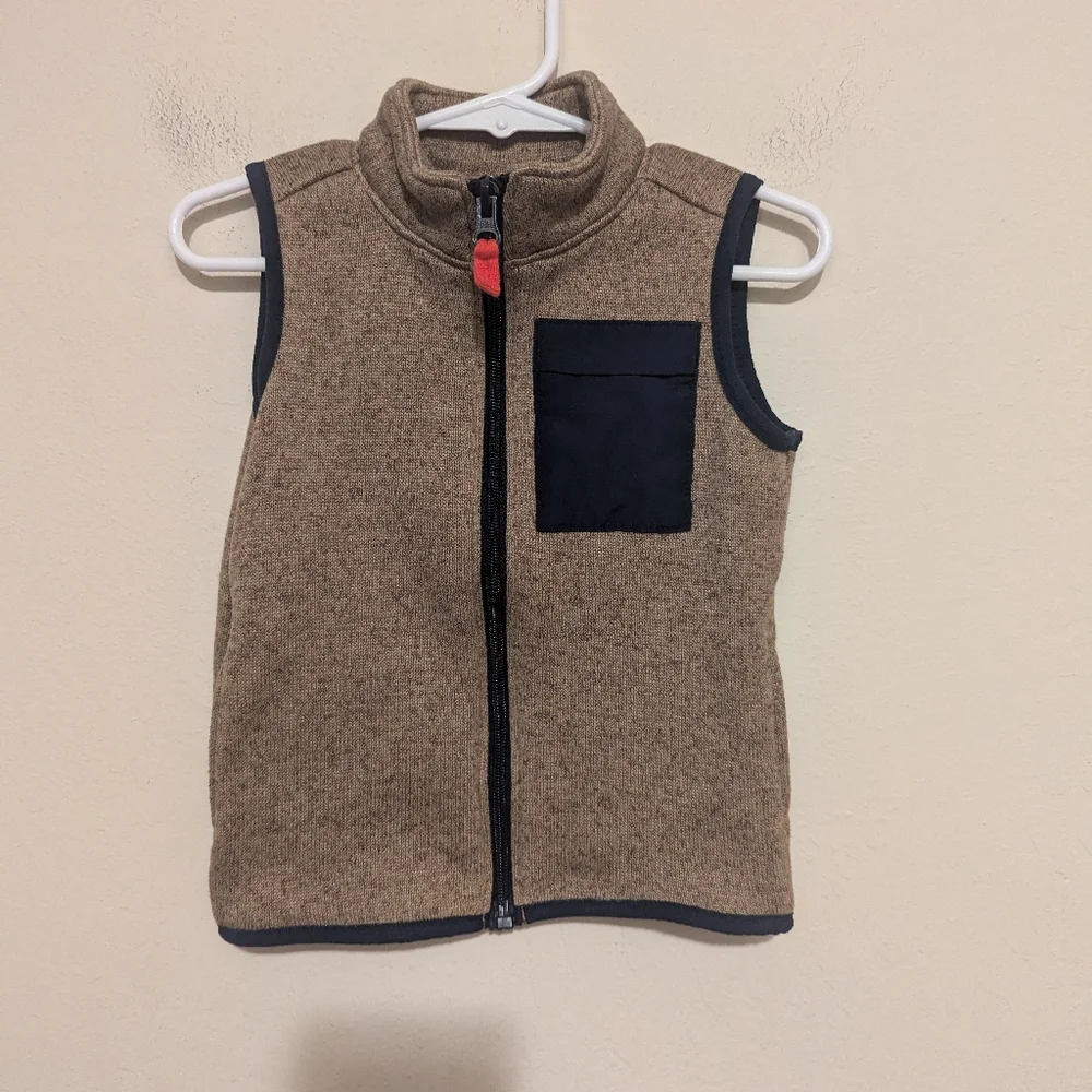 Carter's Tan Knit Fleece Vest with Navy Pocket